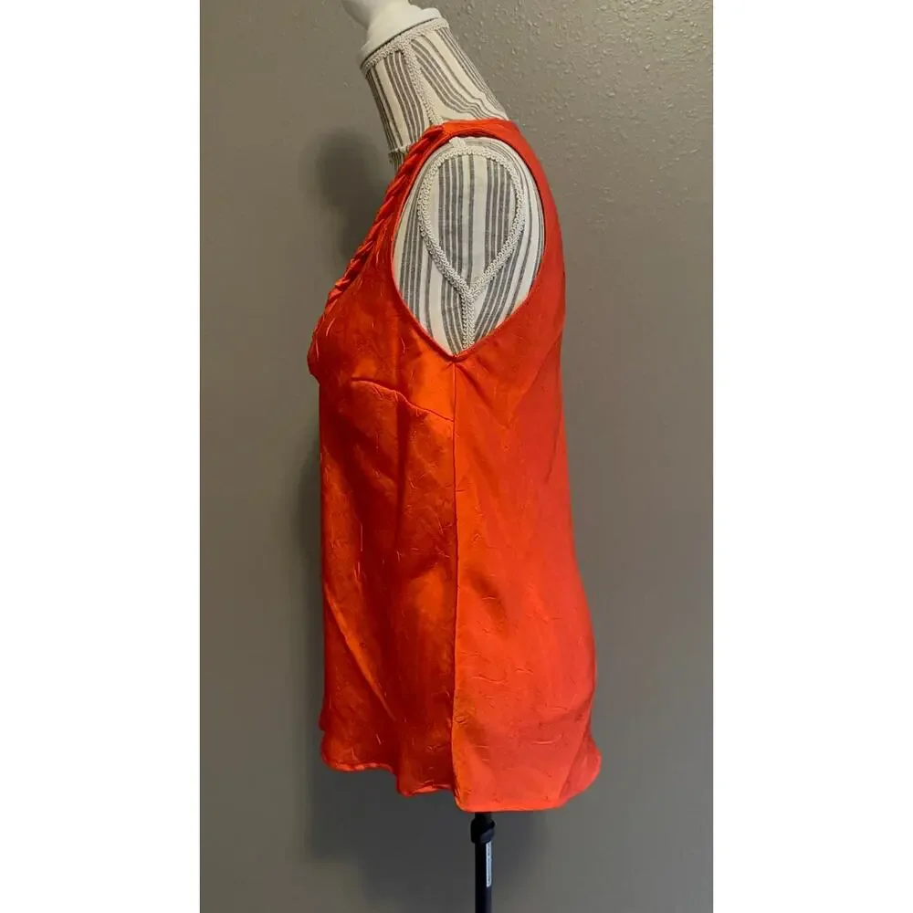 Rafaella Orange Satin Braided Neck Sleeveless Blouse Size M - Picture 5 of 8